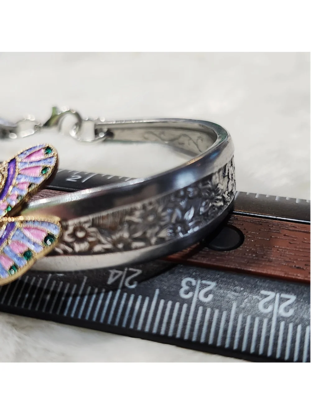 Floral Spoon Handle Silverwear Bracelet dragonfly charm